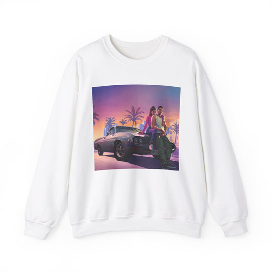 Retro Sunset Crewneck Sweatshirt - Cool Vintage Car & Couple Design