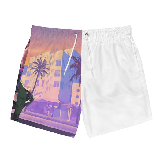 Retro Vibes Swim Trunks - Miami Beach Inspired Swimwear for Summer Fun